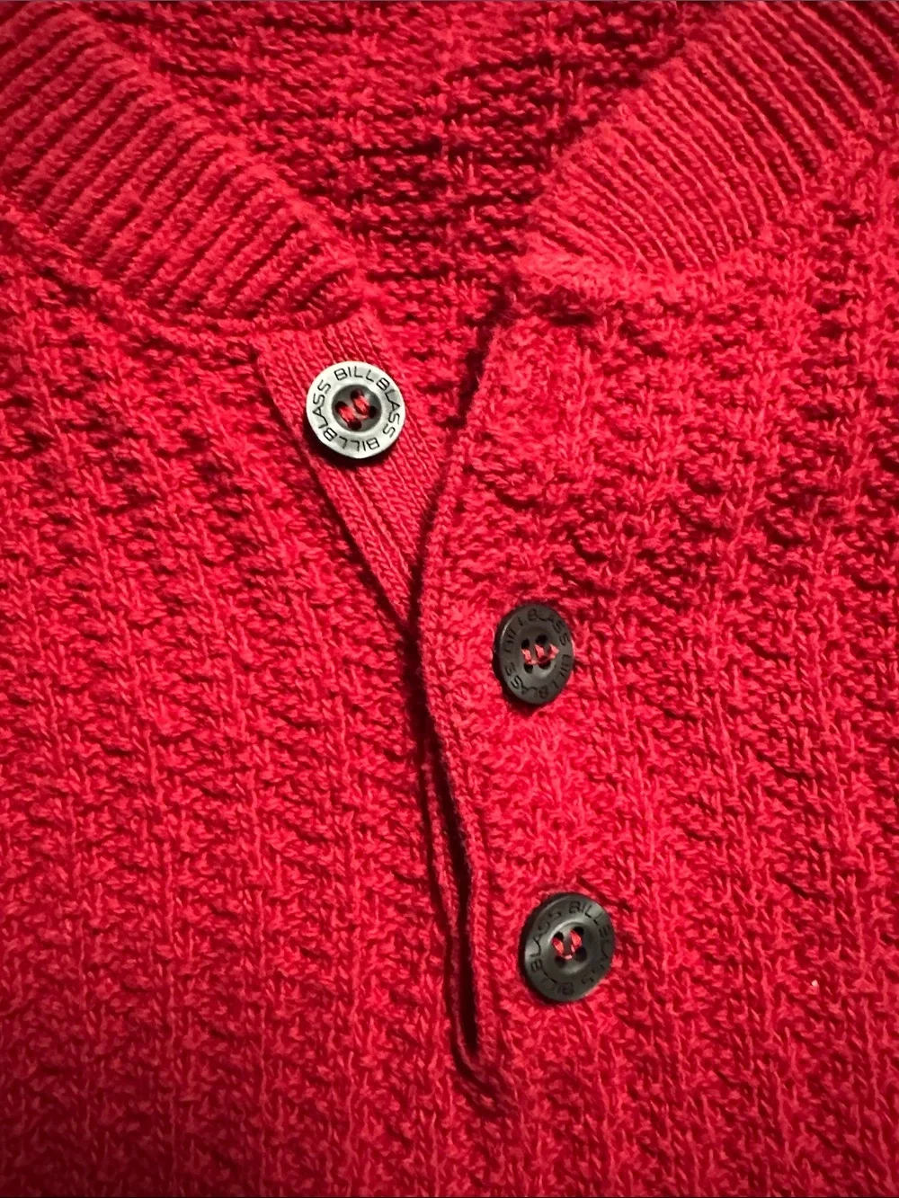 Vintage Bill Blass Red Textured Knit Sweater Men’s Large Made in USA 100% Cotton